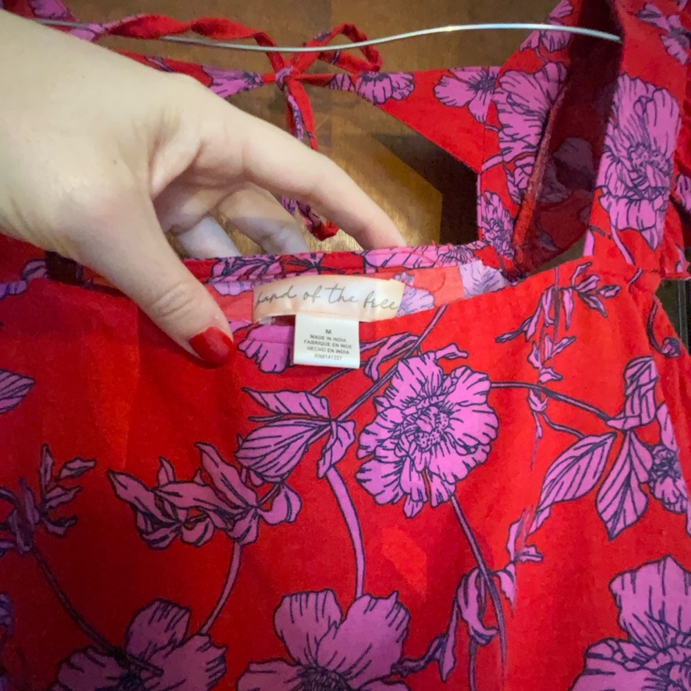 Red Floral Ruffled Cold Shoulder Sundress - Picture 8 of 9
